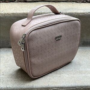 Guess Embossed Logo Cosmetic Bag in Dusty Pink